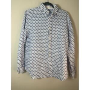 Vustra Men’s Blue geometric design Button Down Shirt Size L